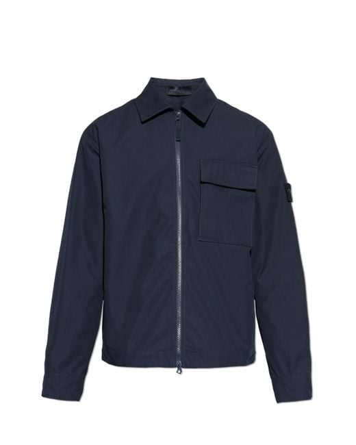 Stone Island Blue Cotton Jacket With Logo Patch for men