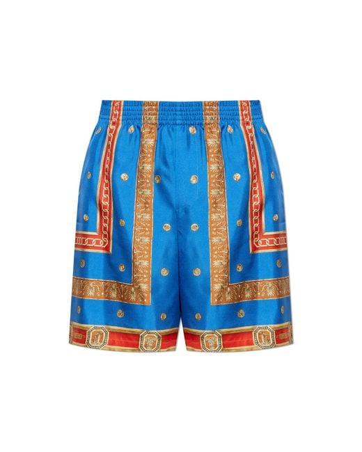 Versace Blue Silk Shorts With 'The Ringmaster' Print for men