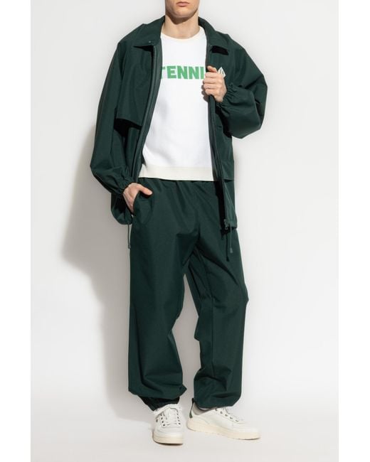 LACOSTE RUNWAY Green Pants With Logo for men
