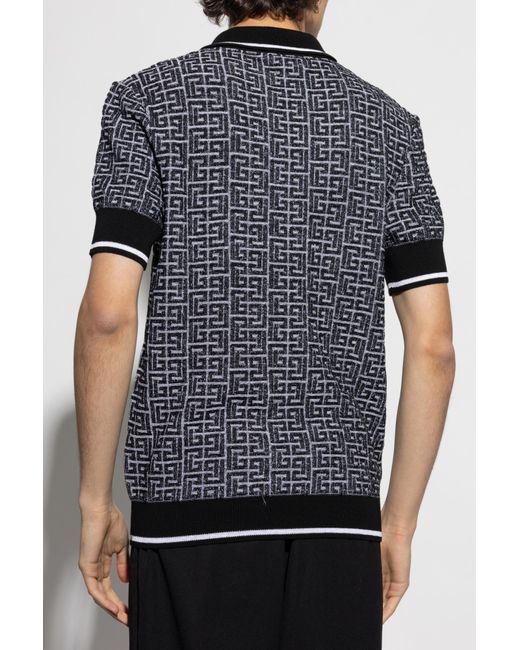 Balmain Black Polo With Monogram for men