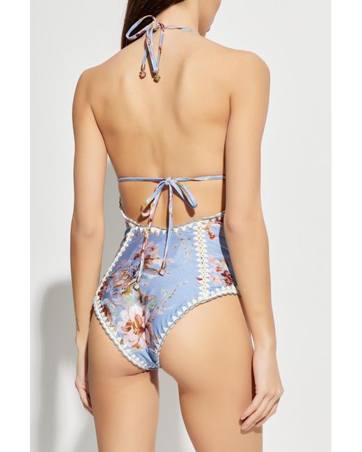 Zimmermann Blue One-Piece Swimsuit With Floral Motif