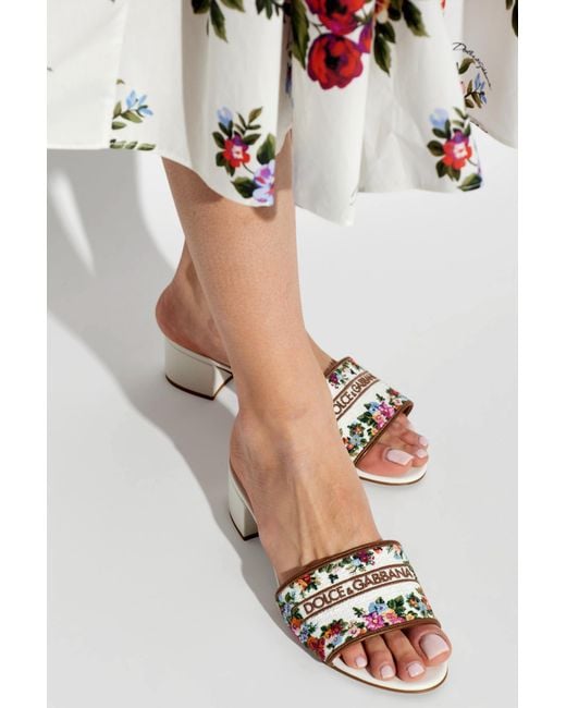 Dolce & Gabbana Multicolor Heeled Mules With A Floral Motif