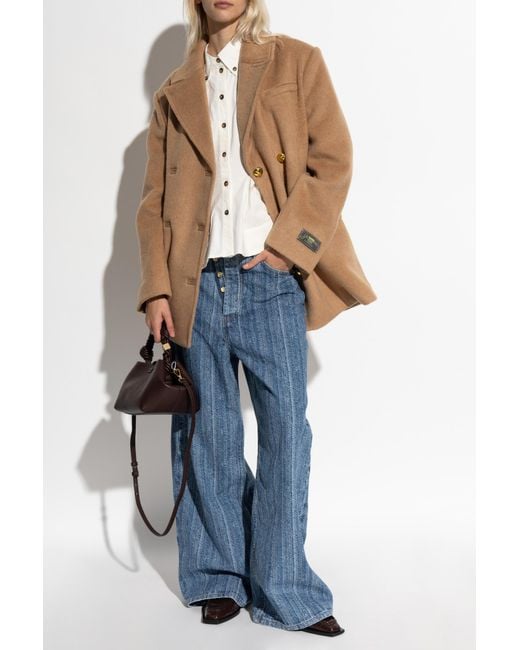 Ganni Natural Double-Breasted Coat