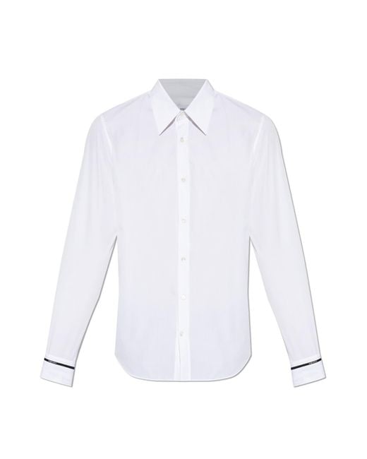 McQueen White Shirt With Embroidered Logo On Cuffs for men
