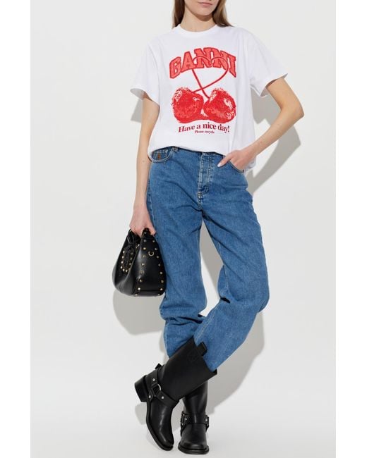 Ganni White T-Shirt With Print