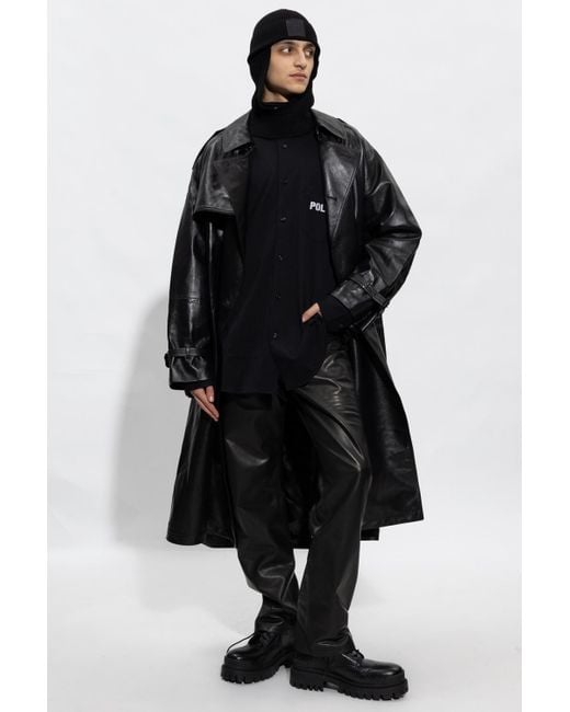 Vetements Black Leather Trench Coat for men