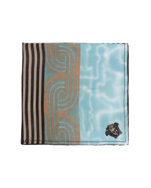 Versace Blue Silk Scarf With "Floating By" Print