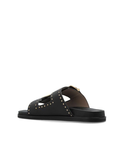 AllSaints Black Leather Slides "Magda"