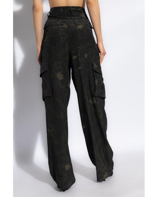 Dries Van Noten Black Cargo Pants With Floral Motif