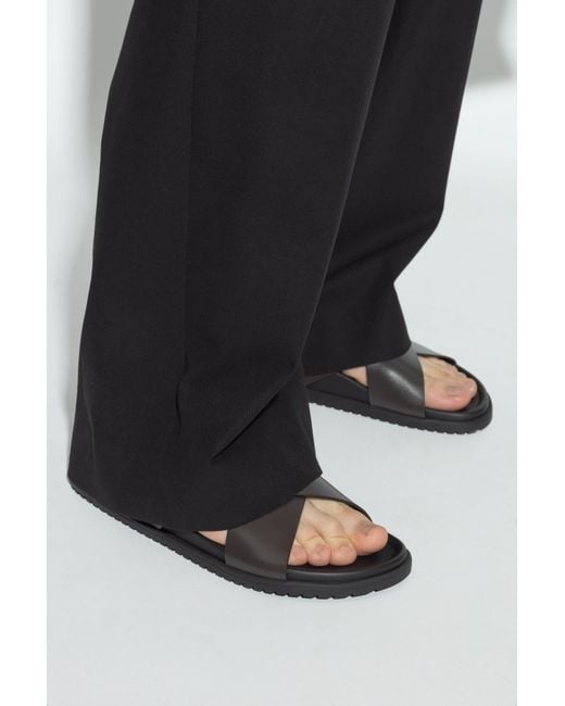 Dolce & Gabbana Black Leather Slides With Logo for men