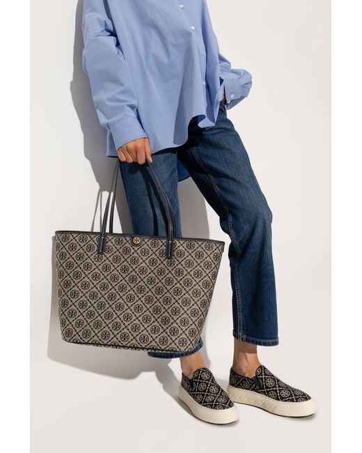 Tory Burch Gray ‘T Monogram’ Shopper Bag