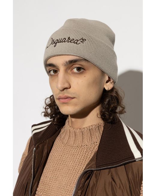 DSquared² Natural Wool Beanie With Embroidered Logo for men