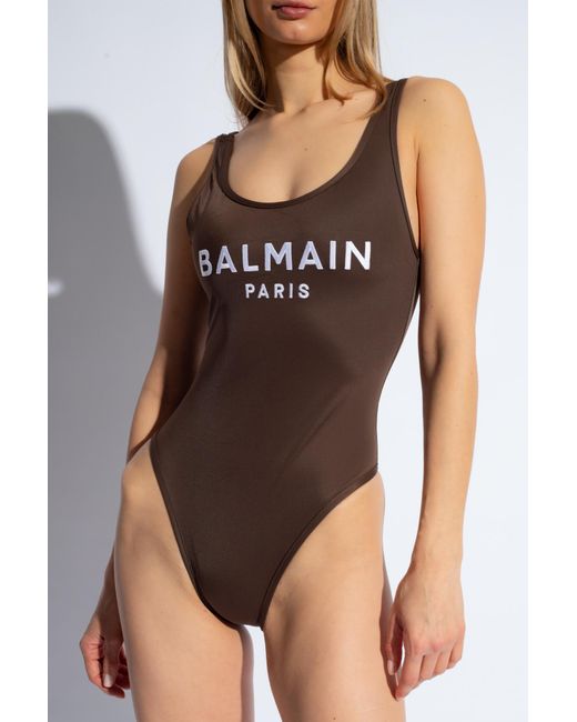 Balmain Brown One-Piece Swimsuit
