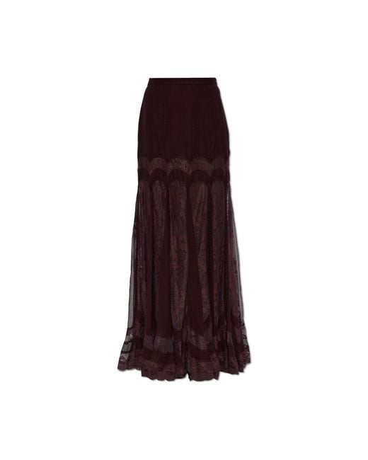Zimmermann Purple Silk Skirt With Lace Inserts