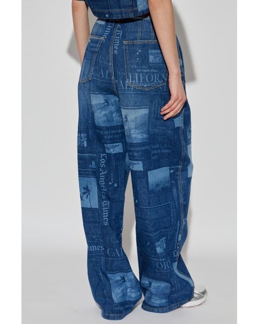 Palm Angels Blue Patterned Jeans