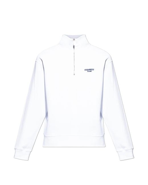 DSquared² White Sweatshirt With A Stand-Up Collar for men