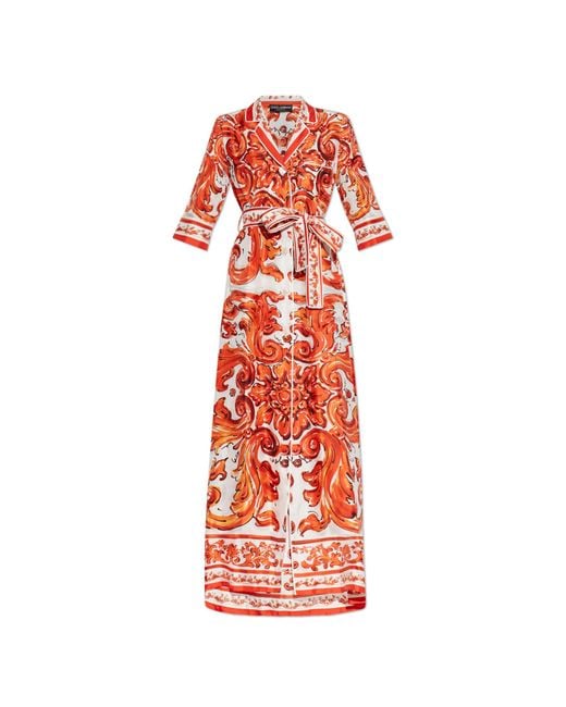 Dolce & Gabbana White Long, Silk Coat With "Majolica" Print