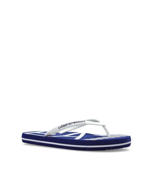 EA7 Blue Rubber Flip-Flops With Logo