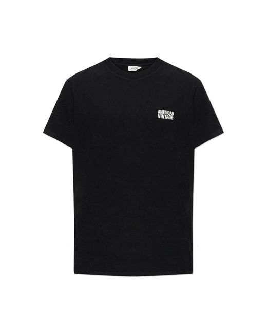 American Vintage Black T-Shirt With Printed Logo for men