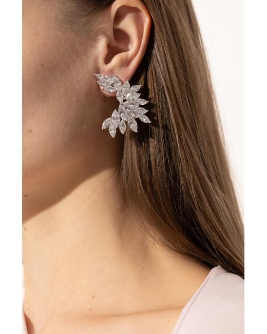 Self-Portrait White Earrings With Shimmering Crystals