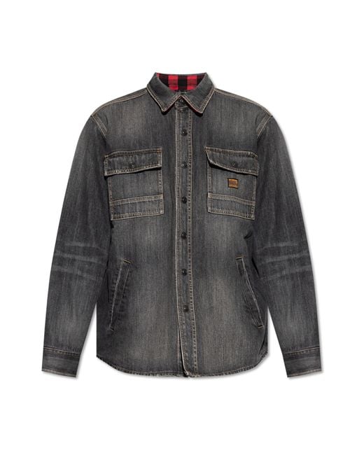Balenciaga Gray Denim Shirt With `vintage` Effect, for men