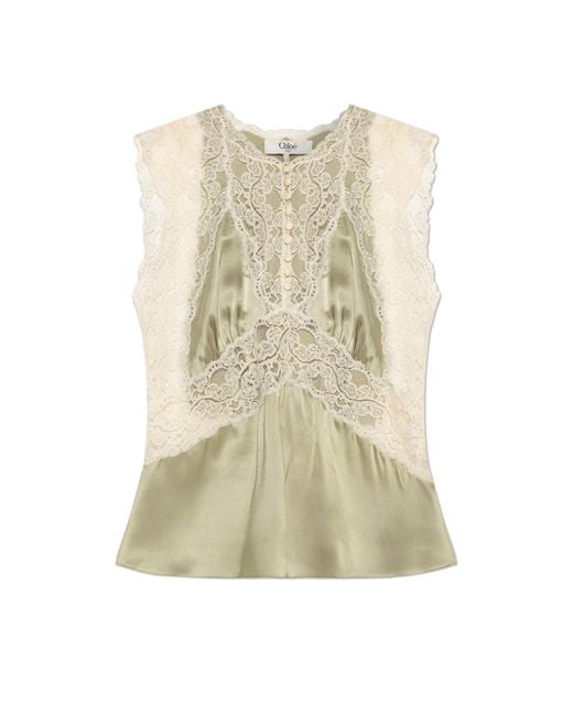 Chloé Natural Silk Top With Lace Inserts