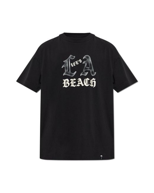 Palm Angels Black T-Shirt With Print for men