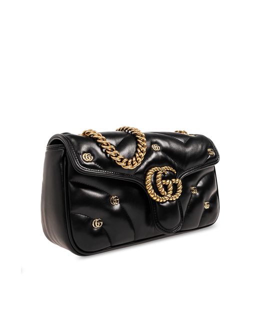 Gucci Black 'GG Marmont Small' Quilted Shoulder Bag,