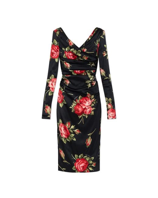 Dolce & Gabbana Red Dress With Floral Motif