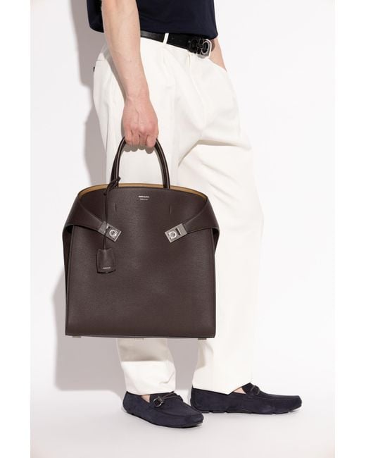 Ferragamo Black Leather Bag "Hug" for men