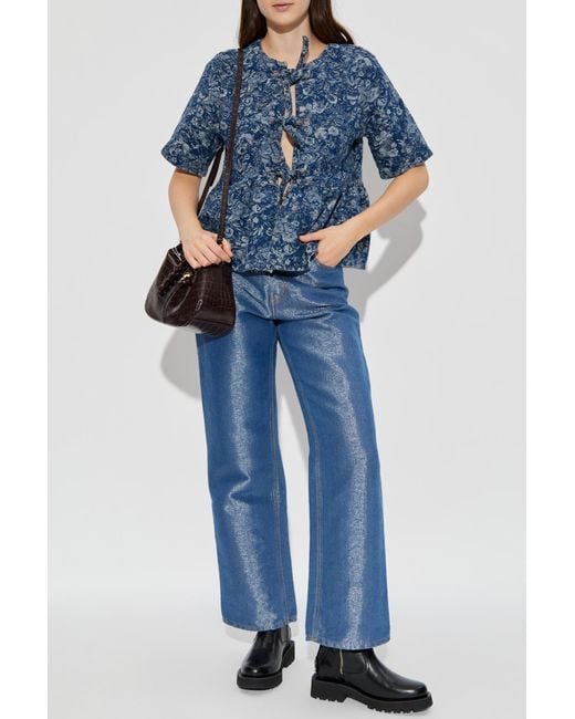 Ganni Blue Jacquard Denim Top