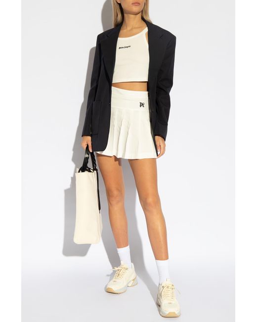 Palm Angels White Pleated Skirt,