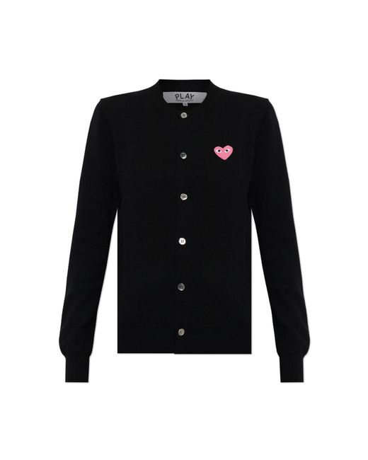 COMME DES GARÇONS PLAY Black Wool Cardigan With Logo Patch