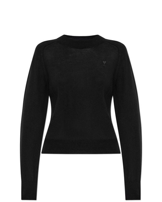 AMI Black Wool Sweater With Embroidered Logo