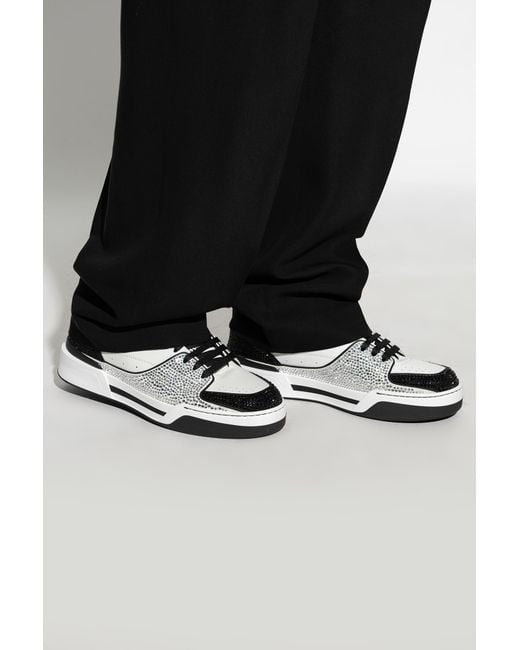 Dolce & Gabbana White New Roma Rhinestone-Embellished Sneakers for men