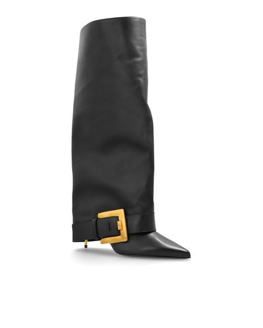 Balmain Black Leather Heeled Boots