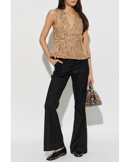 Ganni Brown V-Neck Top