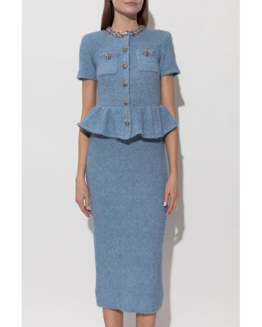 Self-Portrait Blue Dress With Shimmering Crystals