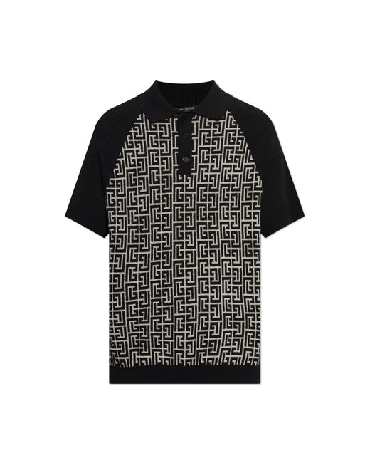 Balmain Black Polo With Monogram for men
