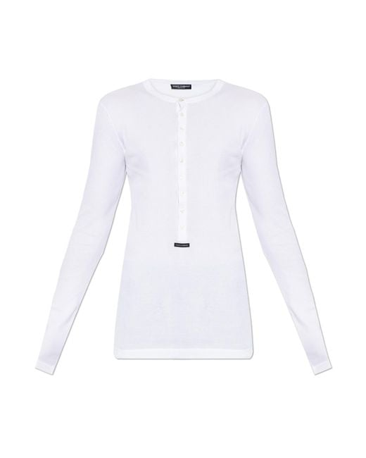 Dolce & Gabbana White Ribbed Long Sleeve T-Shirt for men