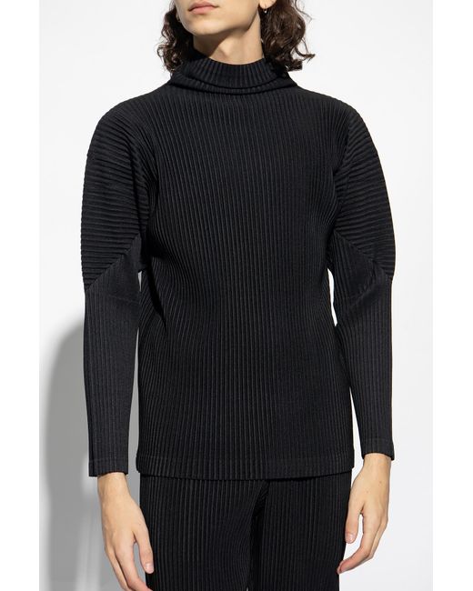 Homme Plissé Issey Miyake Black Pleated Turtleneck Sweater for men