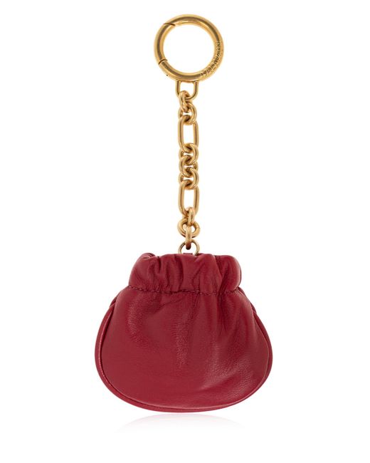 Balmain Red Leather Keychain