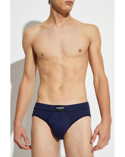 DSquared² Blue Briefs With Logo Patch for men