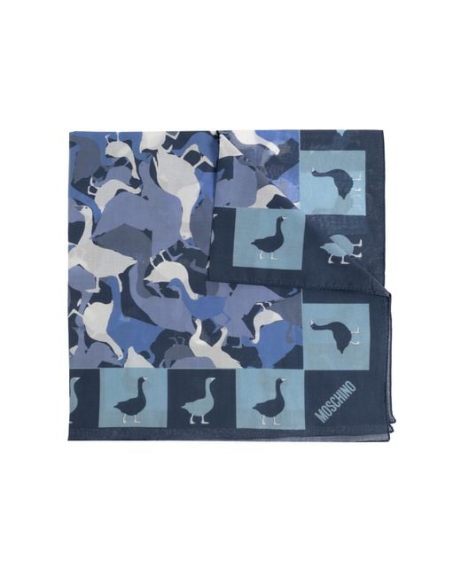 Moschino Blue Cotton Scarf With Print