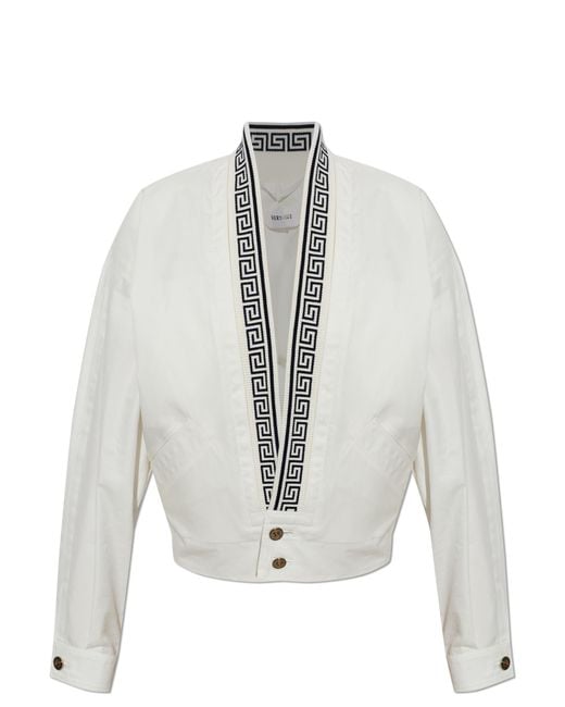 Versace White Jacket With A Distinctive Greek Pattern