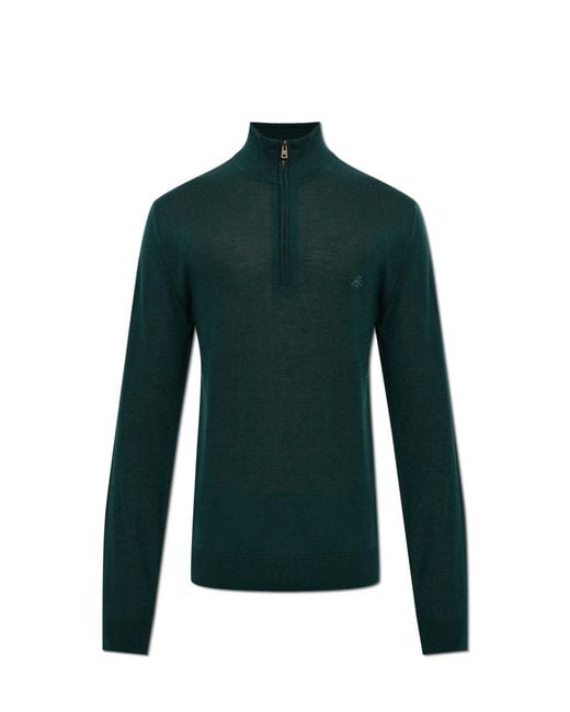 Etro Green Wool Sweater With Embroidered Logo for men