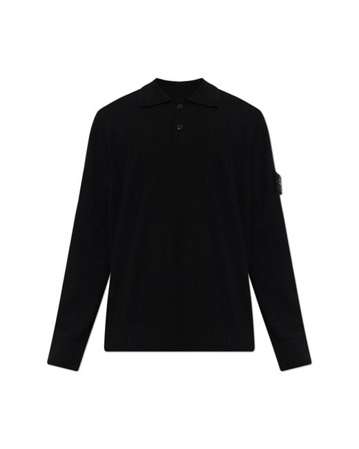 Stone Island Black Wool Polo Sweater for men