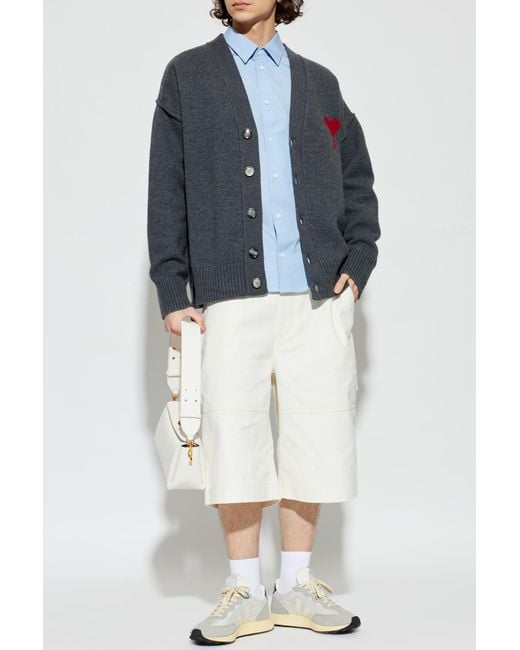AMI Gray Wool Cardigan With Logo for men