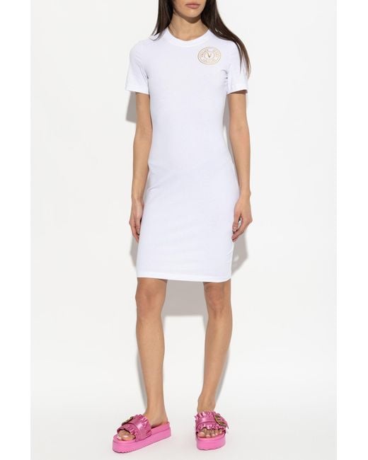 Versace Jeans Couture White Dress With Printed Logo