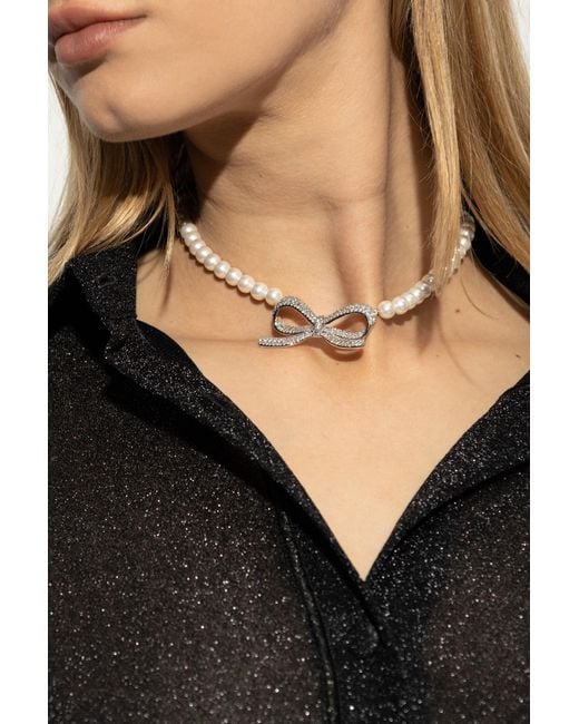 Self-Portrait White Necklace With Shimmering Crystals